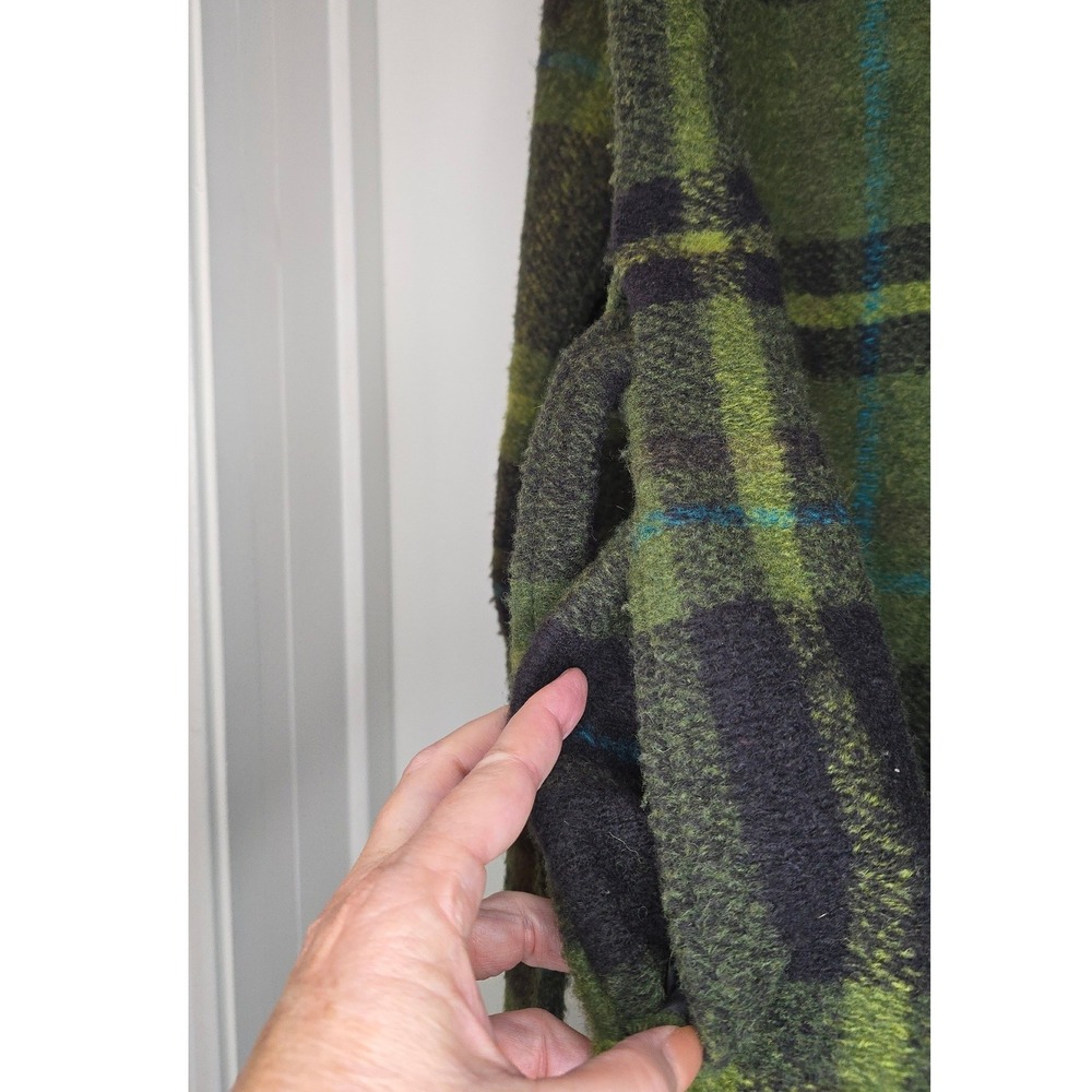 Rachel Zoe Green Plaid Wrap Coat Womens Large Belted Wide Lapel Long Sleeve L - Picture 6 of 7